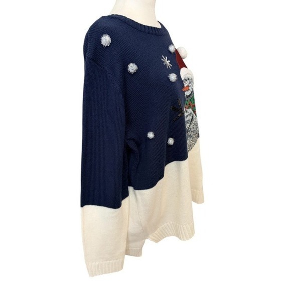 Holiday Time Christmas Plus Size XXL Sweater Sequin Snowman Snowflakes - Picture 4 of 6